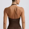 Halterneck Open-Back Tank Top in Pecan Marl