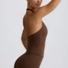 Halterneck Open-Back Tank Top in Pecan Marl