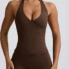 Halterneck Open-Back Tank Top in Pecan Marl