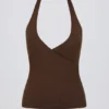 Halterneck Open-Back Tank Top in Pecan Marl