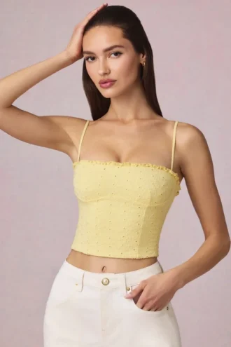 Hania Modal Broderie Anglaise Camisole Top in Lemon Yellow