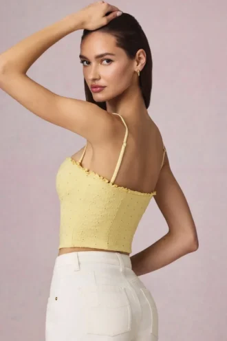 Hania Modal Broderie Anglaise Camisole Top in Lemon Yellow