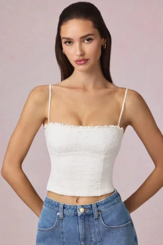 Hania Modal Broderie Anglaise Camisole Top in White
