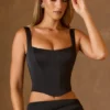 Hannie Lace-Up Corset Top in Black