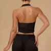 Harbour Tie-Front Halterneck Crop Top in Black