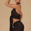 Harbour Tie-Front Halterneck Crop Top in Black