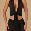 Harbour Tie-Front Halterneck Crop Top in Black