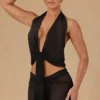 Harbour Tie-Front Halterneck Crop Top in Black