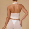 Harbour Tie-Front Halterneck Crop Top in White