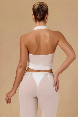 Harbour Tie-Front Halterneck Crop Top in White