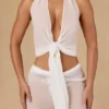 Harbour Tie-Front Halterneck Crop Top in White