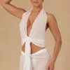 Harbour Tie-Front Halterneck Crop Top in White