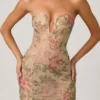 Harlie Embellished Sweetheart-Neck A-Line Mini Dress in Rose Hotfix