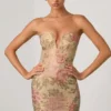 Harlie Embellished Sweetheart-Neck A-Line Mini Dress in Rose Hotfix
