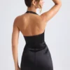 Harmonia Halterneck Structured Tulip Mini Dress in Black