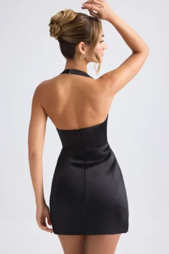 Harmonia Halterneck Structured Tulip Mini Dress in Black