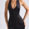 Harmonia Halterneck Structured Tulip Mini Dress in Black