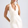 Harmonia Halterneck Structured Tulip Mini Dress in Ivory
