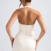 Harmonia Halterneck Structured Tulip Mini Dress in Ivory
