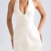 Harmonia Halterneck Structured Tulip Mini Dress in Ivory