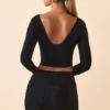 Harri Modal Plunge Long-Sleeve Top in Black