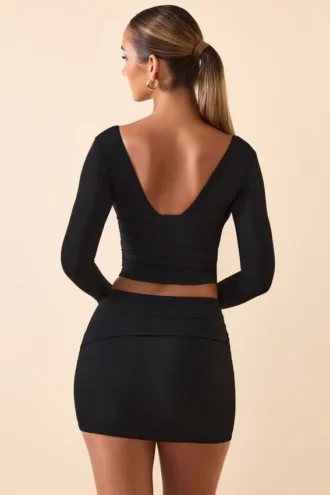 Harri Modal Plunge Long-Sleeve Top in Black
