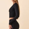 Harri Modal Plunge Long-Sleeve Top in Black