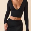 Harri Modal Plunge Long-Sleeve Top in Black