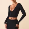 Harri Modal Plunge Long-Sleeve Top in Black