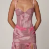 Haruna Ruched Asymmetric Corset Gown in Blurred Floral
