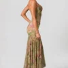 Haruna Ruched Asymmetric Corset Gown in Floral Multi Print