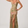 Haruna Ruched Asymmetric Corset Gown in Floral Multi Print