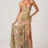 Haruna Ruched Asymmetric Corset Gown in Floral Multi Print