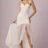 Haruna Ruched Asymmetric Corset Gown in Ivory