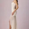 Haruna Ruched Asymmetric Corset Gown in Ivory