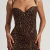 Haruna Ruched Asymmetric Corset Gown in Leopard Print
