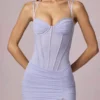 Haruna Ruched Asymmetric Corset Gown in Lilac