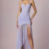 Haruna Ruched Asymmetric Corset Gown in Lilac