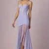 Haruna Ruched Asymmetric Corset Gown in Lilac