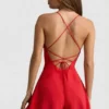 Helaia Ruched Backless Playsuit in Scarlet Red