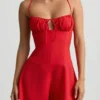 Helaia Ruched Backless Playsuit in Scarlet Red