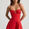 Helaia Ruched Backless Playsuit in Scarlet Red