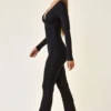 Helene Modal Ruched Plunge Flared Jumpsuit in Black
