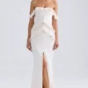 Hemera Off-Shoulder Ruffle-Trim Gown in Ivory