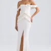 Hemera Off-Shoulder Ruffle-Trim Gown in Ivory