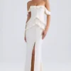 Hemera Off-Shoulder Ruffle-Trim Gown in Ivory