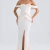 Hemera Off-Shoulder Ruffle-Trim Gown in Ivory
