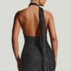 Henrietta Embellished Scarf-Detail Halterneck Mini Dress in Black