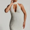 Henrietta Embellished Scarf-Detail Halterneck Mini Dress in White