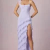 Hera Asymmetric Ruffled Lace-Up Gown in Lilac